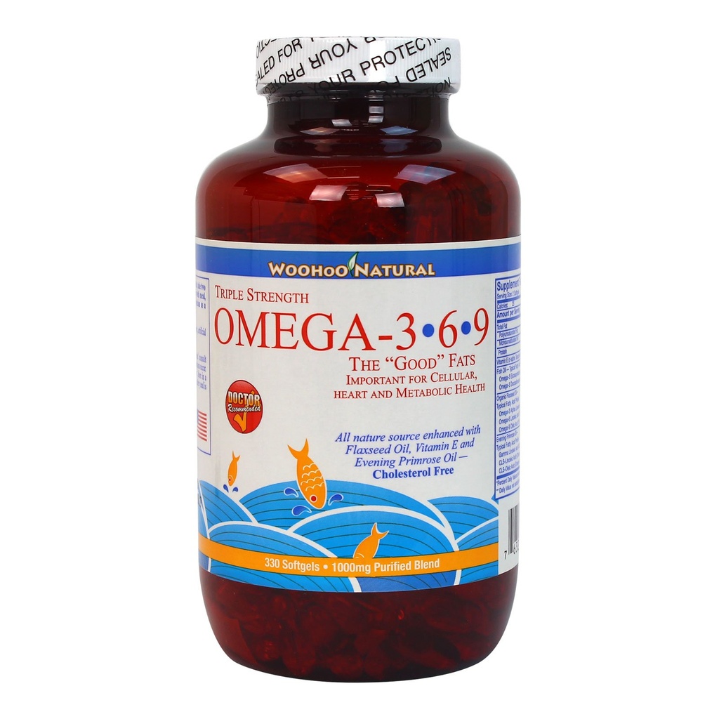 Woohoo naturel triple force Cholestérol libre Omega 3 6 9 Huile de poisson Formla 330 Softgels (1)