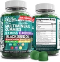Gummies de la mousse de mer (Clinically Tested) - Huile de graines noires Ashwagandha Racine de lard Chlorella Manuka Miel - Végétalien Irlandais Vitamines de la mousse de mer pour adultes Enfants Hommes Femmes - Saveur de pomme verte