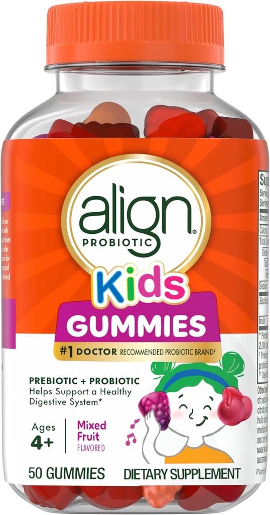 Align Probiotic, Kids Gummies, Prebiotic + Probiotic helps support a healthy digestive system*, #1 Doctor Recommended Probiotic Brand‡, 50 Gummies Packaging may vary