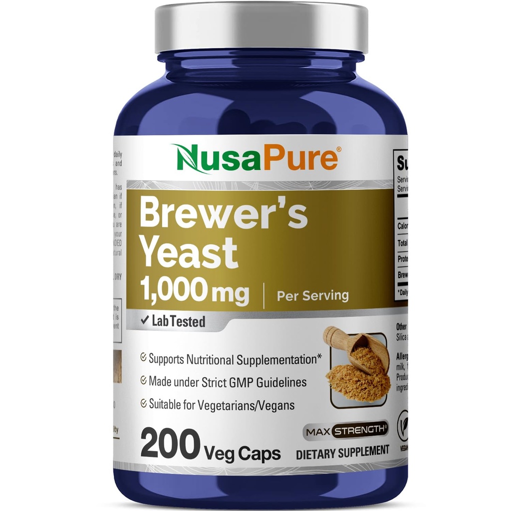 NusaPure Brewers Levure 1000mg 200 Caps végétariens (non OGM, végétalien)