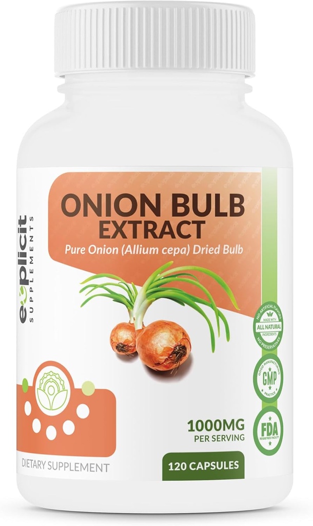 Tous les extraits d'oignon naturels 1000mg - ampoule d'oignon séché (Allium Cepa) Supplément à base de plantes - 120 Capsules