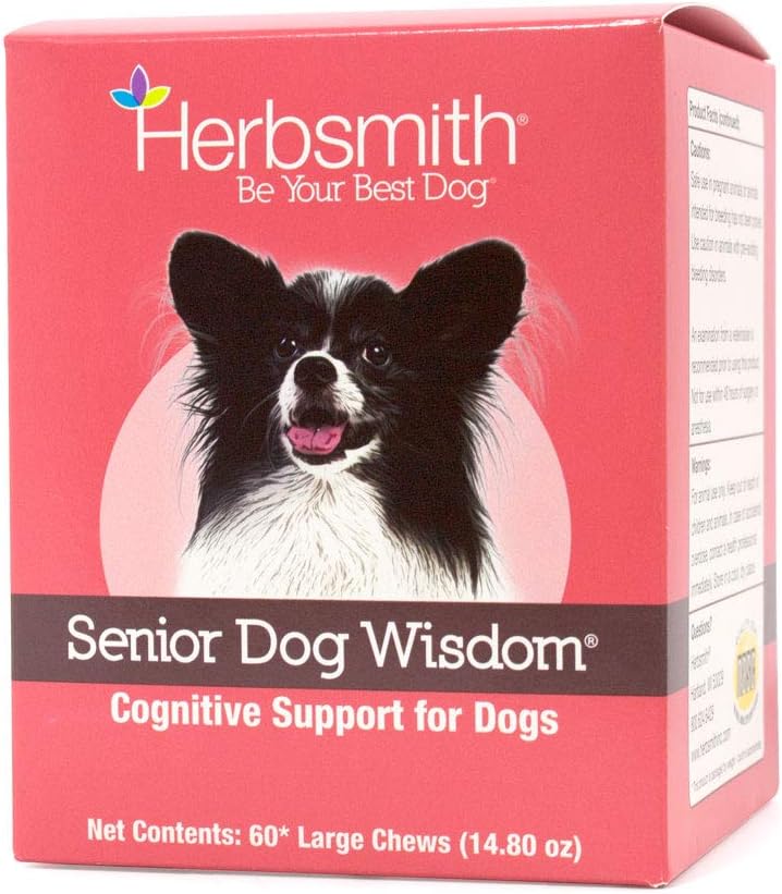 Herbsmith Senior Dog Sagesse – Supplément sur la démence des chiens – DHA pour la santé des chiens seniors - Supplément senior pour les chiens- 60ct Grandes Chews