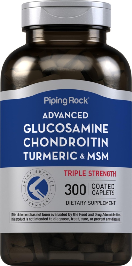 Piping Rock Glucosamine Chondroitine MSM Turmeric.com 300 Caplets.com Supplément pour les femmes et les hommes.Complexe avancé triple résistance.com sans OGM et sans gluten.