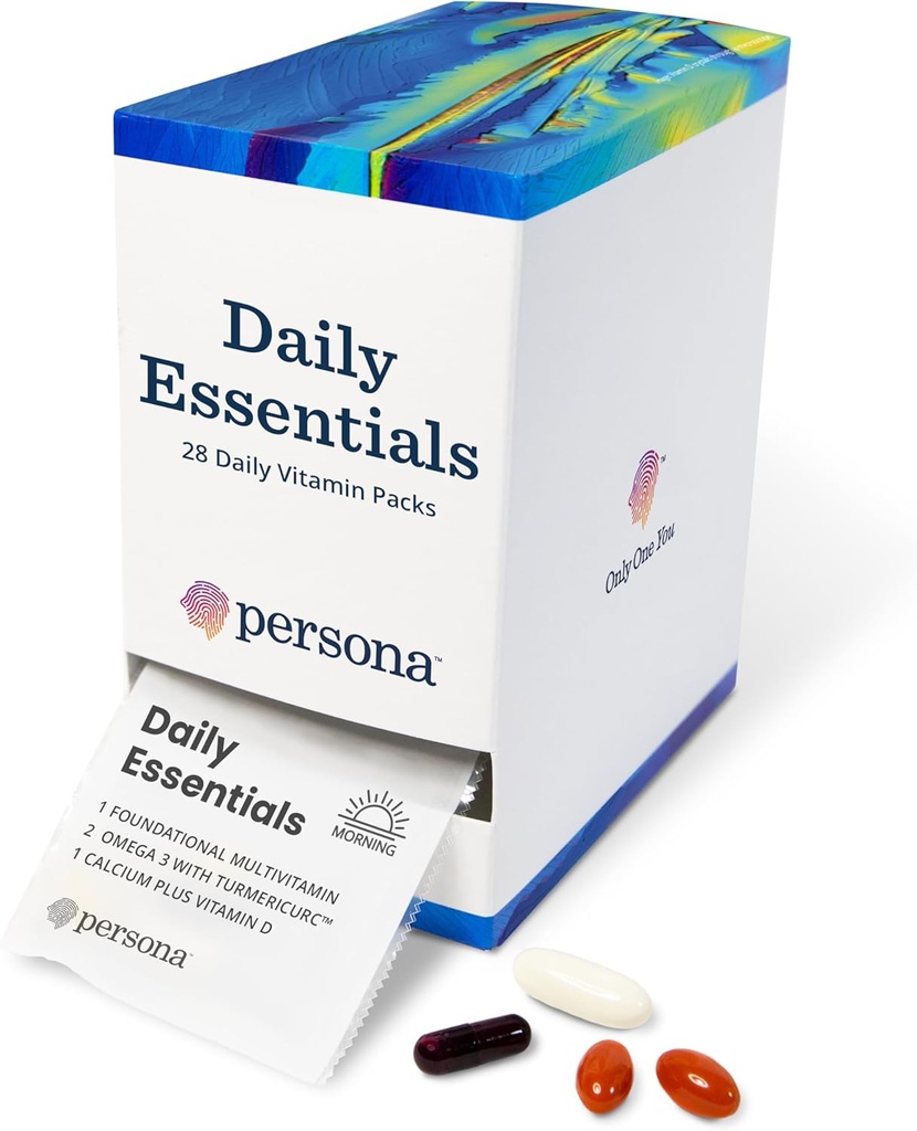 Persona Nutrition Daily Essentials Pack multivitamine pour les femmes et les hommes (28 Pack) – Comprend Oméga 3 avec curcuma, calcium, vitamine D et multivitamine adulte complète