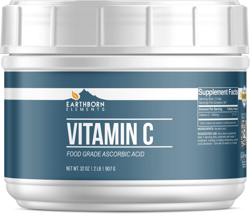 Éléments terriens Poudre de vitamine C (2 lb), acide ascorbique, supplément et nettoyant