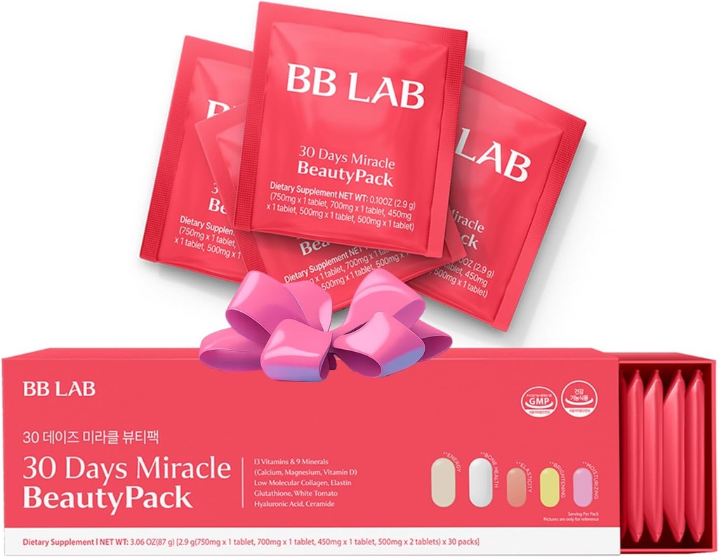 BB LAB 30 jours Miracle Beauty Pack tout-en-un, Collagène moléculaire bas, Elastine, Glutathion, Céramide, Acide hyaluronique, Multivitamines et minéraux, Calcium, Magnésium, Vitamine D