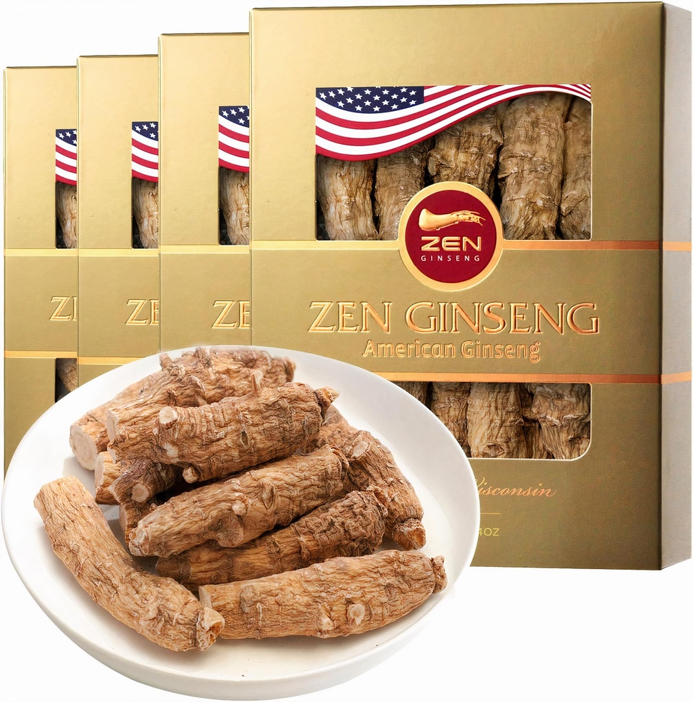 4 Boîtes de Ginseng américain haut de gamme (4oz par boîte) - sans OGM, sans gluten Ginseng Wisconsin. Améliore l'immunité, l'énergie et l'endurance pour les hommes et les femmes