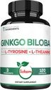 1000mg Ginkgo Biloba Suppléments avec L-Tyrosine, L-Theanine - 120 capsules pour 2 mois d'approvisionnement - Soutien Focus, Fonction Mermorale, Santé du cerveau et qualité de la vision