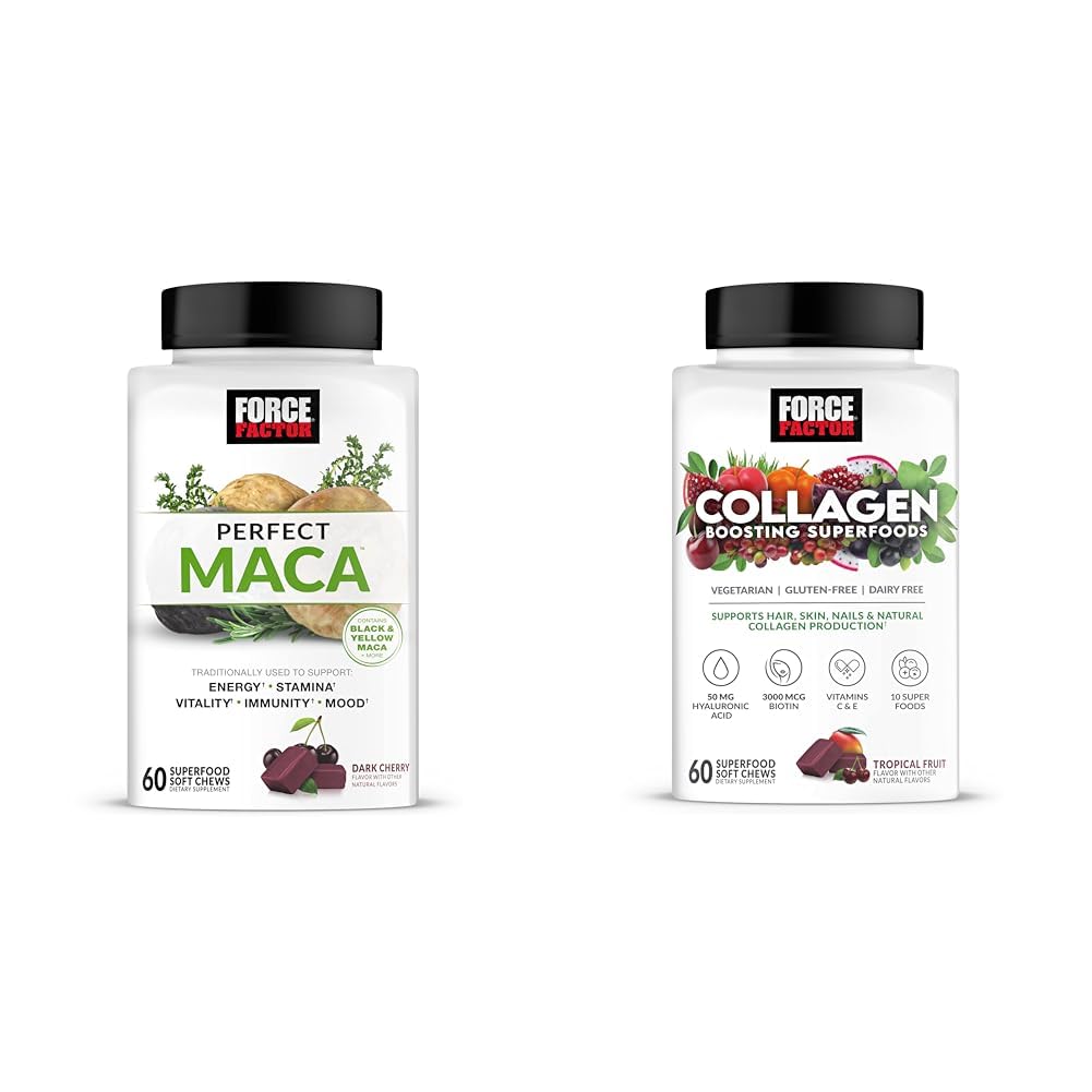 Facteur de force Maca Root et collagène Soft Chews Bundle avec 60 Maca et 60 collagène Chews