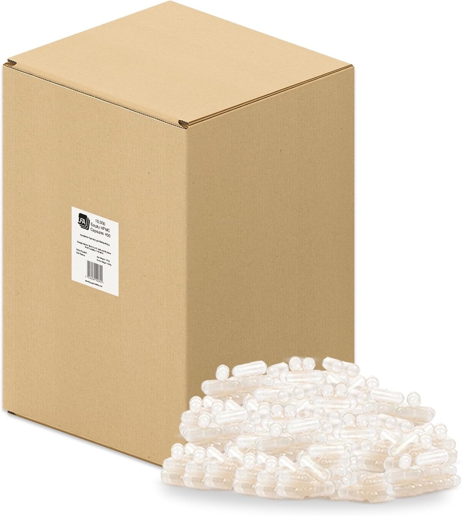 Empty 00 Capsules - Vegan HPMC - 10000 Count Box - Pill Capsules Empty s'adapte à la machine de remplissage de la capsule - Caps végétariens rejoints Easy Snap pour les pilules de supplément de poudre de bricolage - Halal & Kosher