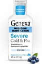 Genexa Clean Cold & Flu Relief, Dye Free, 0% Artificial Additives, Severe Daytime Medicine for Body Pain, Cough, Cold and Flu, Headache, Fever, Chest Congestion, Organic Blueberry Flavor, 6 fl oz
