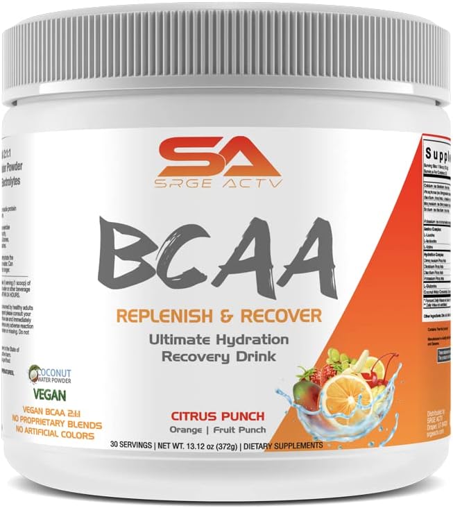 BCAA poudre plus glutamine et électrolyte poudre pour la récupération et l'hydratation - 30 portions (Citrus Punch)