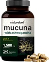 Mucuna Pruriens Capsules, Triple Strength 1500mg Par Servant, 2 en 1 Formule, Fabriqué avec Mucuna et Ashwagandha, 240 Capsules, Extrait de Semence Potente, Mood Positif, Relaxation & Restauration Support