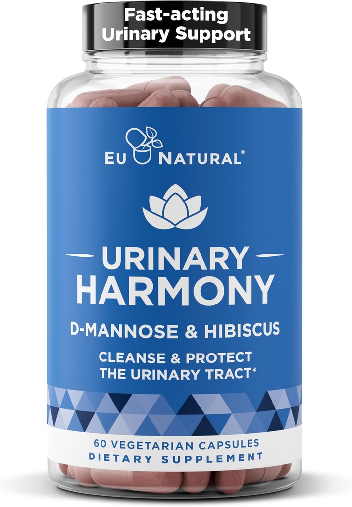 Harmonie urinaire Supplément D-Mannose – Santé urinaire des femmes – Nettoie et flushs Le système urinaire – Formule de force clinique avec DMannose et Hibiscus – 60 capsules à action rapide