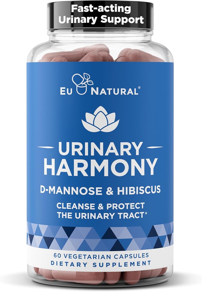 Harmonie urinaire Supplément D-Mannose – Santé urinaire des femmes – Nettoie et flushs Le système urinaire – Formule de force clinique avec DMannose et Hibiscus – 60 capsules à action rapide