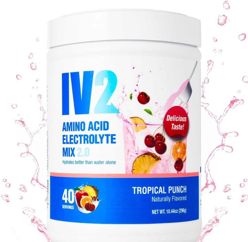 IV2 Premium Hydration Powder - Sugar-Free Electrolyte Mix + Amino Acids & Essential Vitamins I Vegan, Non-GMO, Gluten-Free, Caffeine-Free (40 Servings)