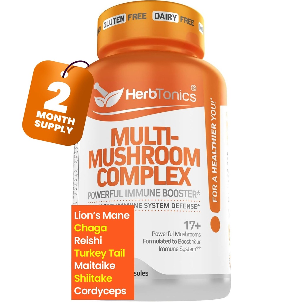 Herboronique All-in-One Champignon Supplément pour le système immunitaire Support de l'Immune Supplément de soutien du cerveau nootropique avec la Mane du Lion, Cordyceps, Reishi
