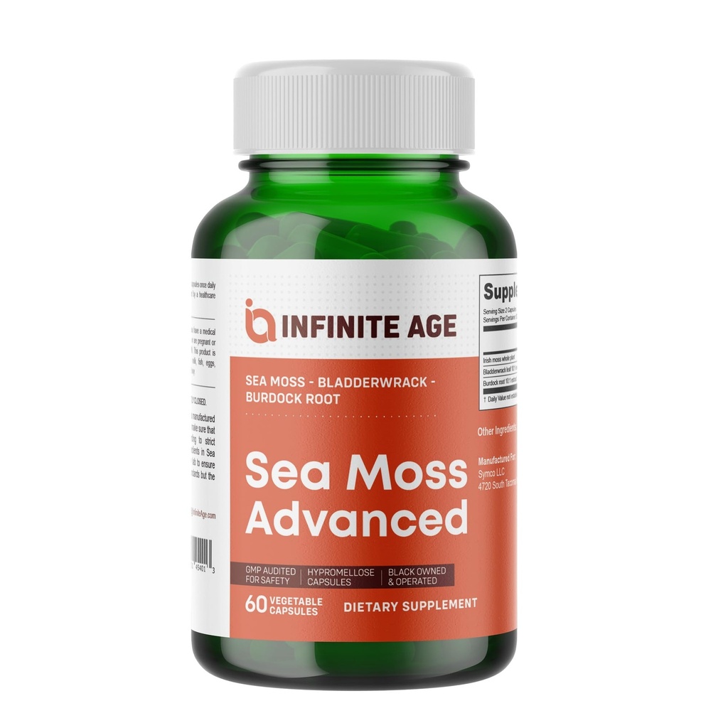 Infinite AGE 1250mg Sea Moss Advanced Superfood Capsules, 60 Compte - High-Potency, Vegan, Fabriqué aux États-Unis - Irish Seamoss, Bladderwrack, Burdock Root - Santé globale, Immunity Support