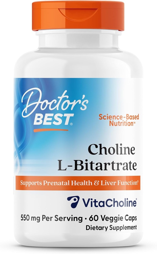 Le meilleur Choline L-Bitartrate de Docteur (VitaCholine), soutient la santé prénatale et la fonction hépatique, non-OGM, sans gluten, sans soja, sans végan 60 capsules de légumes