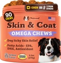 Natural Dog Company Skin & Coat Supplément pour chiens – Omega 3 Salmon Oil, Biotin & Vitamine E Support Manteau brillant, peau saine et éparpillement normal, favorise le confort de la démangeaison occasionnelle, 90 comte