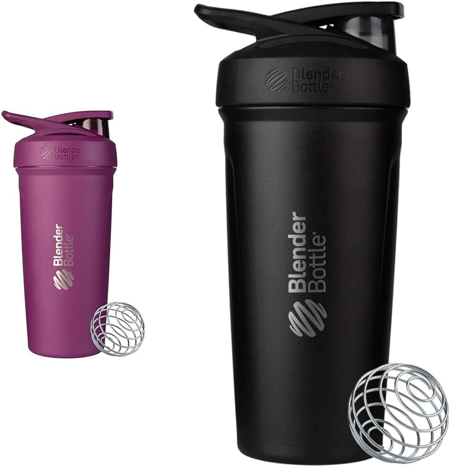 BlenderBottle 24-Ounce Stainless Steel Shaker Cups with Wire Whisk, Plum and Black