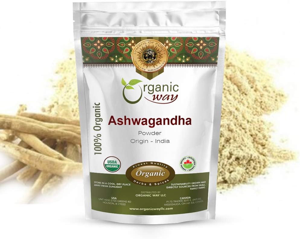 Bio Way Premium Ashwagandha Poudre de racine (Withania somnifera) - Organic & Kosher Certifiés - Vegan -- Sans OGM et sans gluten - Certifié USDA Origine - Inde (1Lbs / 16Oz)