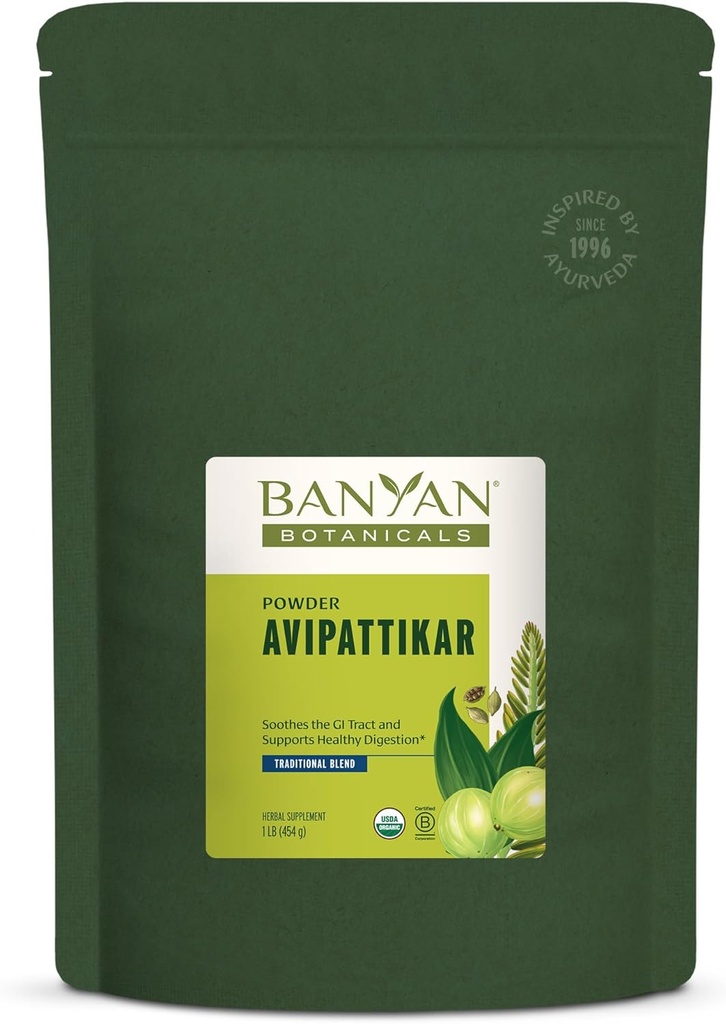 Banyan Botanicals Avipattikar Powder – Supplément de digestion biologique avec gingembre, cardamome et Vidanga – soutient l'équilibre de l'acide stomach sain* – 1 lb – Vegan non-OGM source durable