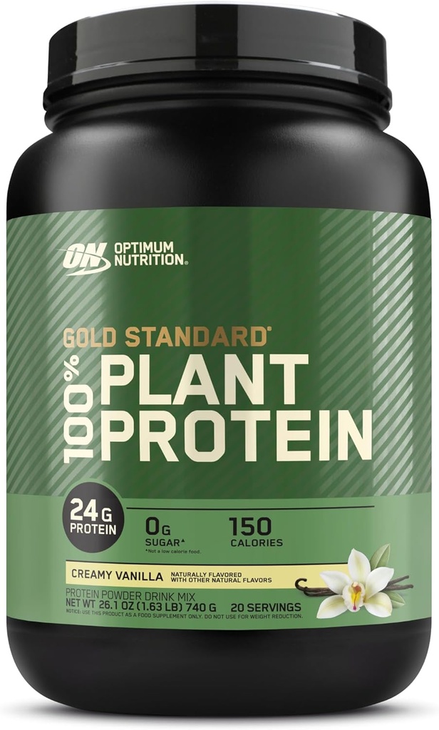 Optimum Nutrition Gold Standard 100% base végétale en poudre de protéines, sans gluten, protéine végétalienne pour le soutien musculaire et la récupération avec les acides aminés - Vanille crémeuse, 20 portions (paquetage mai Vary)