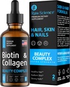 Collagène liquide et suppléments de biotine pour la croissance des cheveux - Biotin 10000mcg Collagène Peptides 20000mcg gouttes - Vitamines capillaires pour la perte des cheveux pour les femmes et les hommes, la peau et le renforcement des ongles - Fabriqué aux États-Unis, 2 floz
