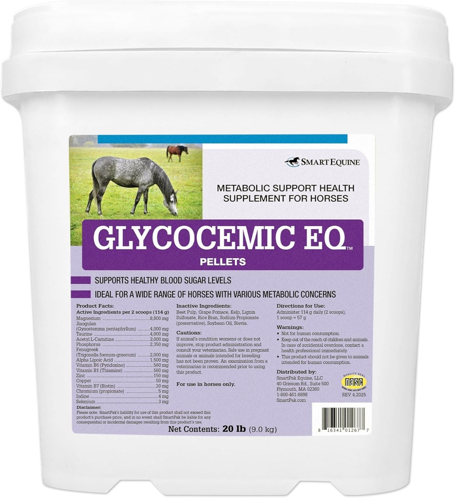 Glycocemic EQ Pellets de support métabolique équin pour la fonction thyroïde et le soutien du poids sain.