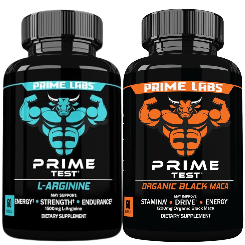 Prime Labs L Arginine (60 ct) + Capsules de Maca noir biologique (60 ct)