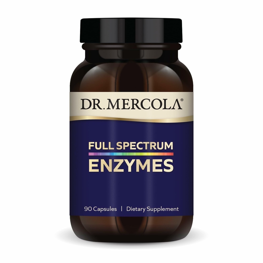 Dr. Mercola Enzymes du spectre complet - 22 enzymes différentes - soutient la santé digestive et immunitaire - aide à digérer les glucides, les graisses, les protéines et les fibres - non-OGM, sans gluten et sans soja - 90 capsules