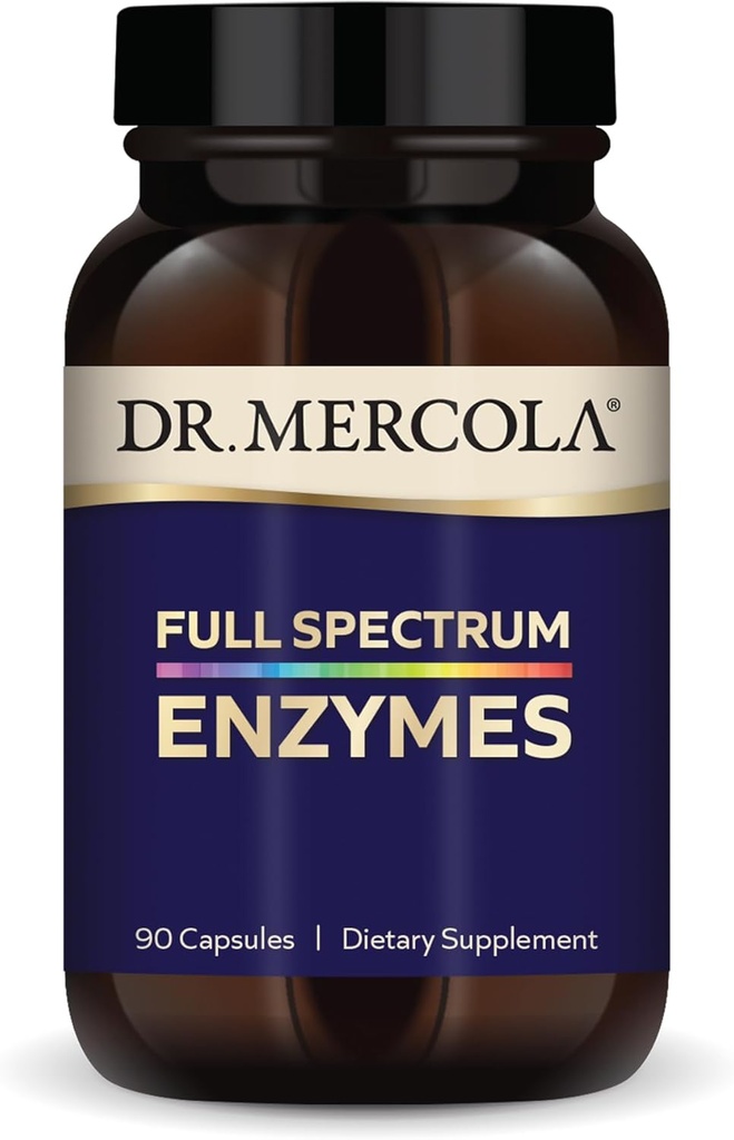 Dr. Mercola Enzymes du spectre complet - 22 enzymes différentes - soutient la santé digestive et immunitaire - aide à digérer les glucides, les graisses, les protéines et les fibres - non-OGM, sans gluten et sans soja - 90 capsules