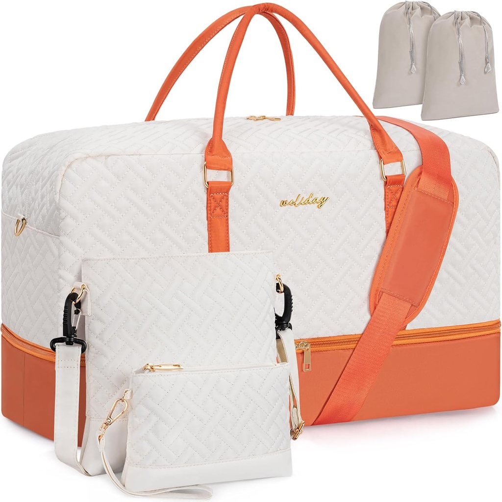 Sac de semaine pour les femmes, 5 Pcs ensemble transporter sur la nuit sac, 23" sac de voyage avec compartiment de chaussures imperméable
