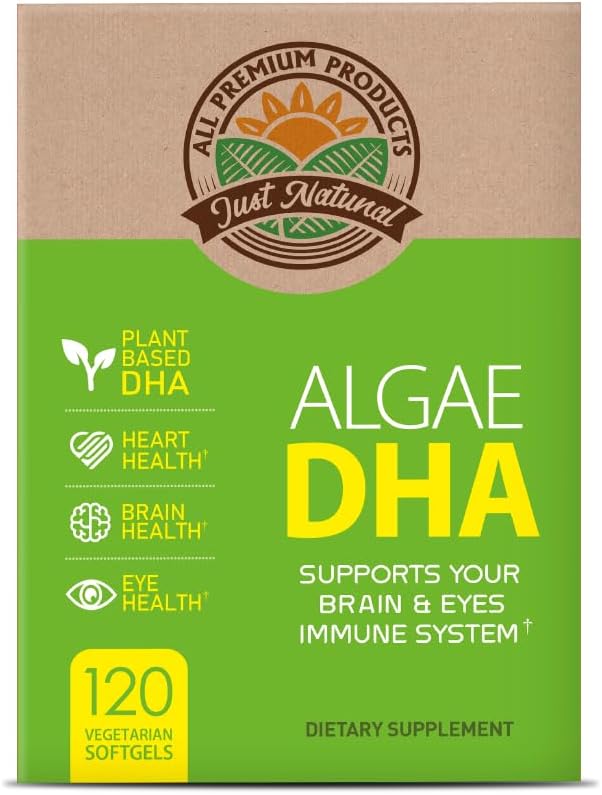 Algae DHA 120 Softgels x 1 boîte - Supplément Oméga-3 végétalien, Carrageenan pur à base végétale, DHA et huile d'algue (120 comte)