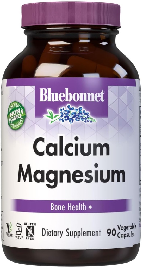 Bluebonnet Nutrition Calcium & Magnesium, Bone Health*, Non-GMO, Vegan, Kosher Certified, Gluten-Free, Soy-Free, 90 Vegetable Capsules, 30 Servings