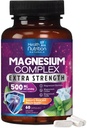 Capsules complexes de magnésium 500 mg avec oxyde, glycinate, malate, citrate - Suppléments minéraux de magnésium chélatés complexes d'absorption élevée - pour le soutien de la santé musculaire, osseuse et cardiaque - 60 capsules