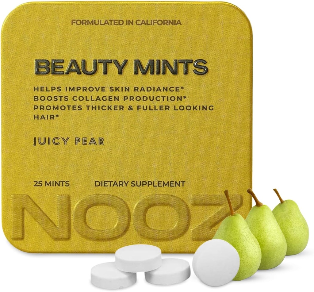 NOOZ Menthes de beauté - Menthe de biotine sans sucre pour la peau Glowing, les cheveux sains et les ongles forts - Juicy Pear Flavor
