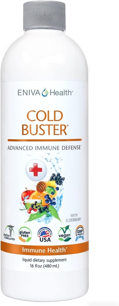 Eniva Elderberry Sambucus Immune Support Sirop, Vitamine C, ZINC ionique, Vitamine D, Echinacea, Antioxydants et plus, Tout-en-un liquide, faible teneur en glucides, faible teneur en sucre, Keto Friendly, Non-OGM et sans gluten - 16 oz