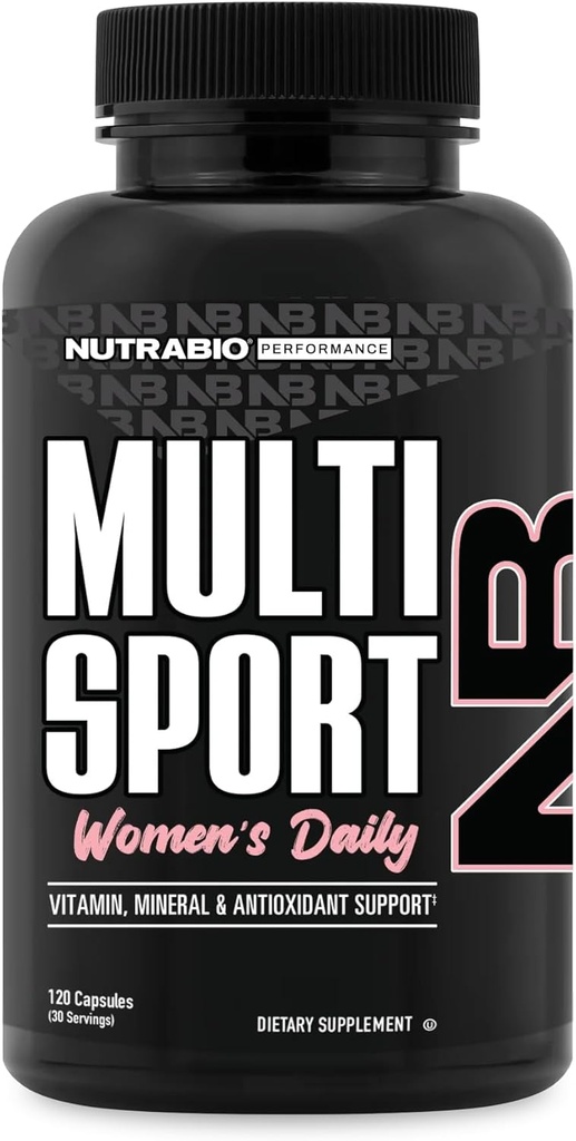 NutraBio Multisport pour femmes - Femmes Multivitamine - 33 Vitamines, Minéraux, Micronutriments - Riche en antioxydants - Soutient la performance athlétique de pointe, l'énergie, le métabolisme (120 capsules végétales)