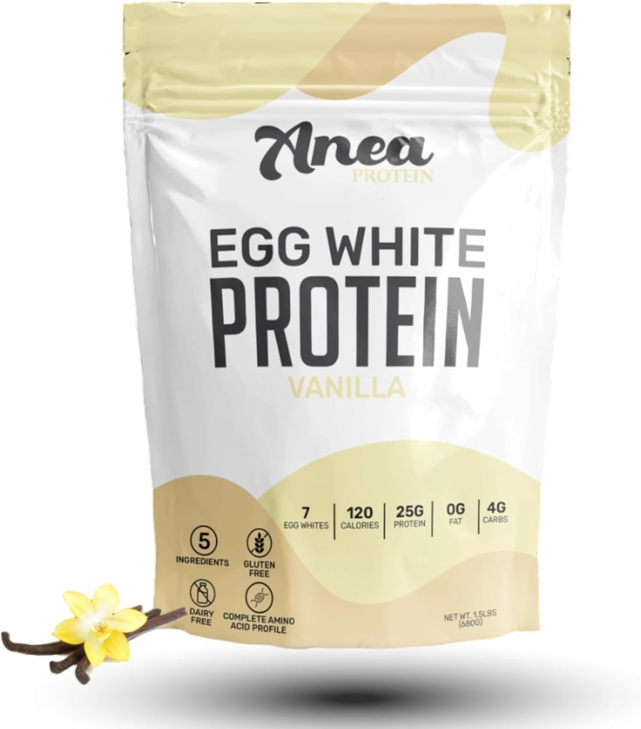 Poudre de protéines blanches d'oeufs d'Anéa (en poudre) 25g Protéine (en poudre) Sans lait (en poudre) Sans gluten (en poudre) Sans gras (en acides aminés) Valeur biologique élevée (1,5 livre (paquet de 1) (paquet de 1), Vanille)