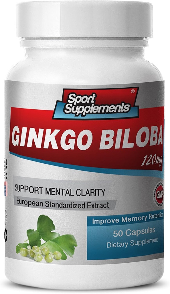 Suppléments Cerveau pour Mémoire et Focus - Ginkgo BILOBA 120MG - Gingko biloba Plant, Suppléments Focus pour Adultes, Suppléments Gingko biloba, Ginko biloba Pills Natural, Supplément Mémoire - 1B 60 Caps