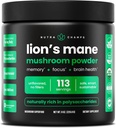 NutraChamps Lions Bio Poudre de Mane - 2000mg Nootrope puissant pour la mémoire, le focus, le soutien immunitaire - Lion végétalien La Mane Poudre de Champignon Supplément avec naturellement des bêta-glucanes - 8oz