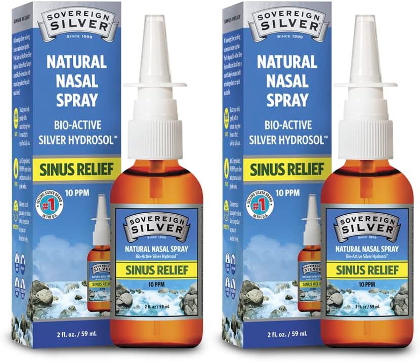 Sovereign Silver Bio-Active Colloidal Silver Hydrosol for Immune Support - 10ppm - 2oz - Nasal Spray - Pack of 2
