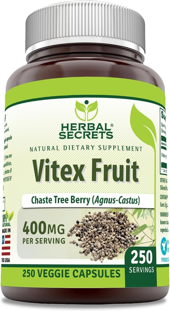 Secrets à base de plantes Vitex Fruit 400 mg 250 Gélules Suppléments de capsules Véggies