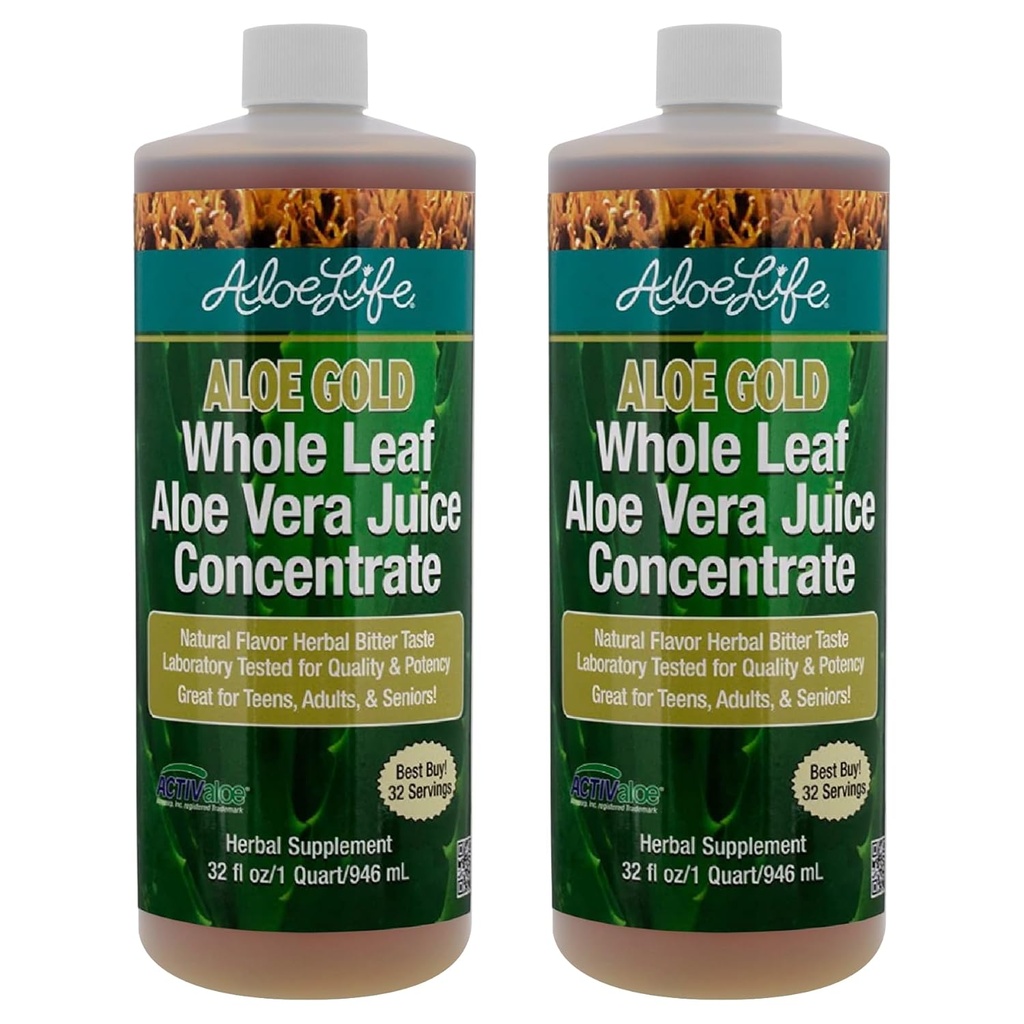 Aloe Life - Toute la feuille Aloe Vera Jus, biologique, sans gluten (Aloe Gold, 32 oz)