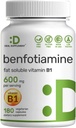 Benfotiamine 600mg par portion, 180 Capsules de Véggie (300mg par capsule) – Supplément de vitamine B1 de graisse soluble Thiamine – 3ème partie testée, végétalienne, non-OGM, sans gluten