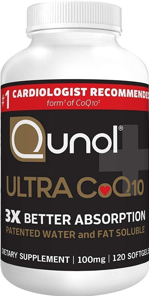 Qunol CoQ10 100mg Softgels, Ultra 3x Better Absorption Coenzyme Q10 Suppléments - Supplément antioxydant pour la santé vasculaire et cardiovasculaire et la production d'énergie - 4 mois d'approvisionnement - 120 Compte