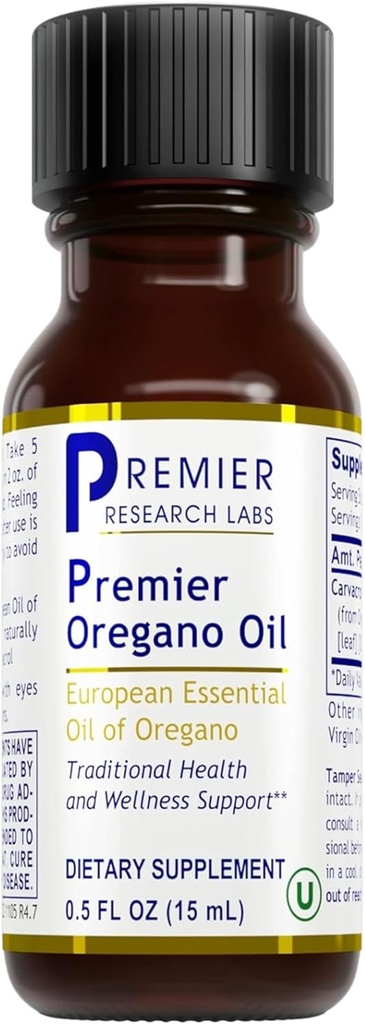 Premier Laboratoires de recherche Huile d'Origan Premier - Huile d'Origan gouttes avec Carvacrol, supplément d'huile essentielle d'Origan comestible pour la santé immunitaire et Gut - 0,5 Fl Oz
