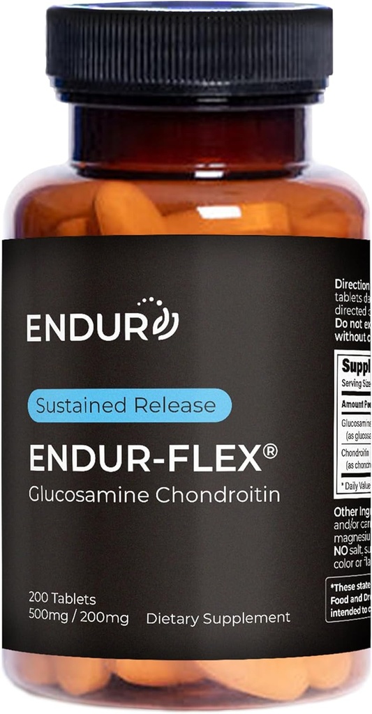 ENDUR-FLEX, Supplément de soutien mixte à la chondritine de glucosamine pour aider à préserver votre mobilité active, sans gluten, 500mg/200mg (200 comprimés)